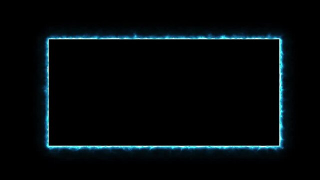 Glowing blue plasma fire frame animation with electric current effect on transparent background 4K
