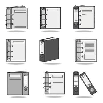 Office Binders Set: Isolated Documents on a White Background