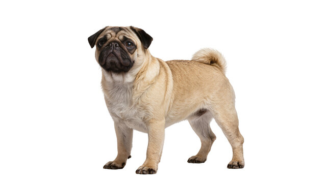 Fawn pug dog standing, isolated on transparent background