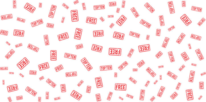 Red rubber stamps with free and top ten text on transparent background