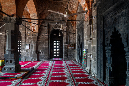 Old mosque interior view showing intricate architecture and traditional design elements in Paharpur Bangladesh
