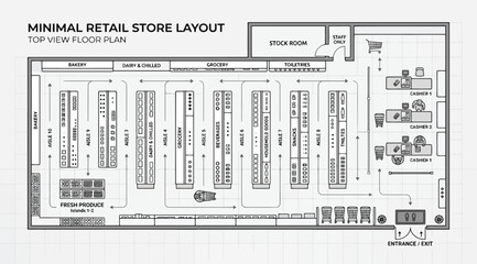 Minimal retail grocery store floor plan layout © S.Siam