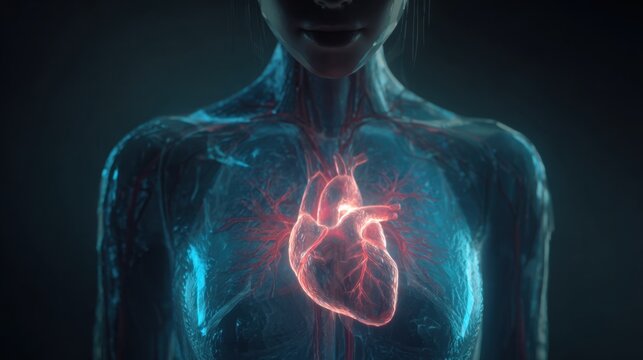 Digital illustration of a human heart embedded in a transparent chest, with rapper's face and upper body superimposed, focusing on anatomical and artistic elements