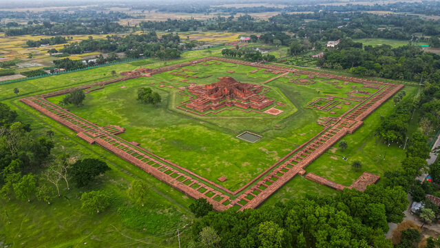 Exploration of Somapura Mahavihara ruins in Bangladesh capturing ancient architecture from above