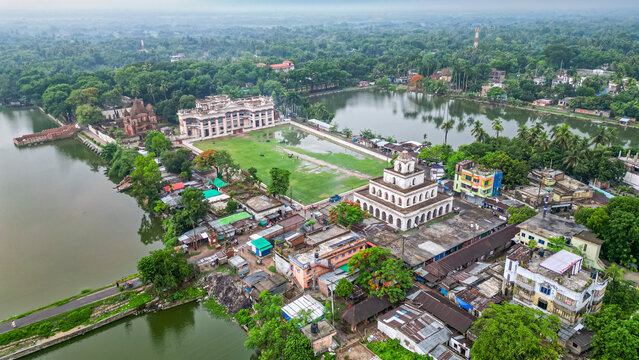 View of Puthia Rajbari Complex from above showing buildings and surrounding nature in Bangladesh