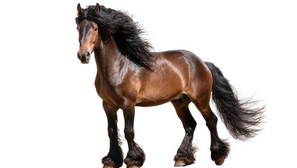 Majestic brown horse with flowing black mane and tail, isolated on transparent background © Finn