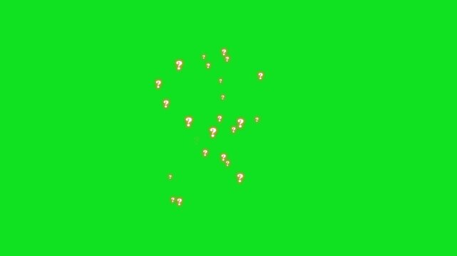 Orange question mark rain animation with glowing symbols drifting downward on deep green background smooth looping mystery motion graphics ultra HD 4K