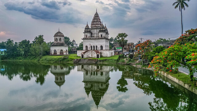 Historic Puthia Rajbari Complex viewed from above shows architectural beauty and surrounding scenery in Bangladesh