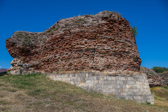Ruins of Old Gabala show history of ancient city Chukhur Gabala in Azerbaijan under clear blue sky