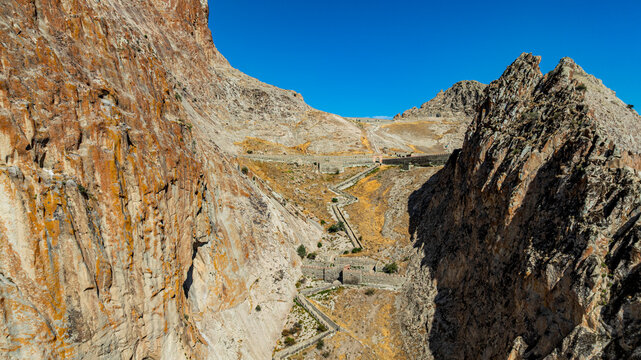 Aerial view of Alinja castle showcasing its position in a rocky landscape typical of Nakhchivan Azerbaijan