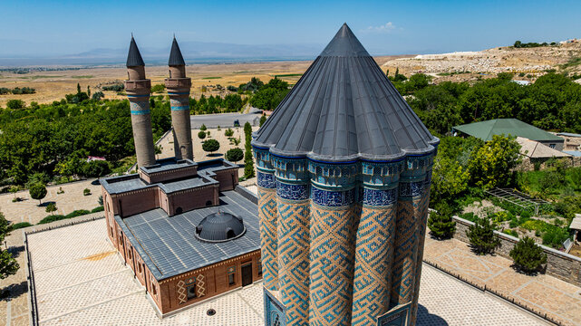 View of the Mausoleum in Garabaghlar surrounded by landscape in Nakhchivan, Azerbaijan