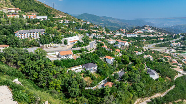 Mountain resort in Lachin shows developed structures and natural landscape in Qarabaqh region of Azerbaijan