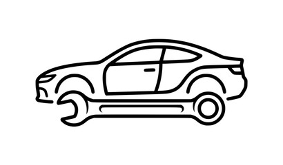 Fototapeta premium Monochrome car mechanic service icon wrench and vehicle vector illustration