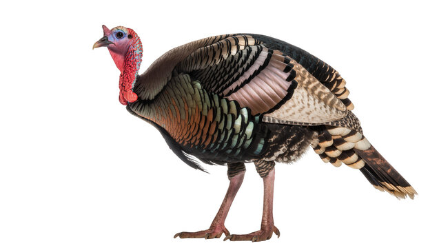 Wild turkey with iridescent feathers, isolated on transparent background