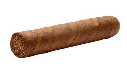 Rolled brown tobacco cigar with visible leaf texture, isolated on transparent background © Nicolas