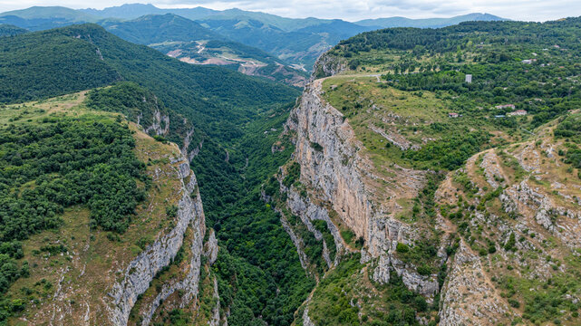 Canyon view showcasing the steep cliffs and lush greenery in Shusha, Qarabaqh, Azerbaijan