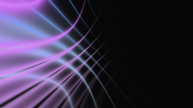 Abstract dark background with intersecting purple and blue lines that radiate in arcs from the left edge to the center. The glowing curves create a grid that resembles a wave or a laser grating.