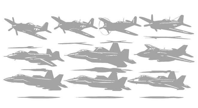 Collection of Military Fighter Jets and Vintage Warplanes