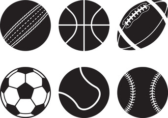 Obraz premium premium Sports Icons, Black and White Balls, Vector Set of 6 vector illustration