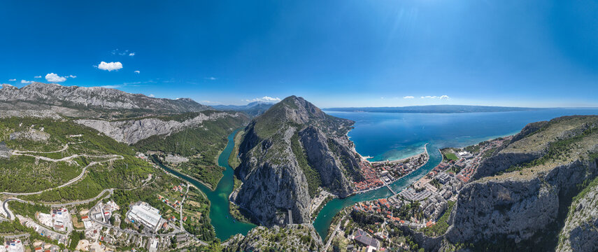 Aerial view of Omis with Cetina gorge and coastline in Croatia showcasing landscapes and natural features