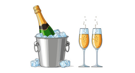 Champagne bottle in an ice bucket with two elegant champagne glasses © AAS CREATIVE