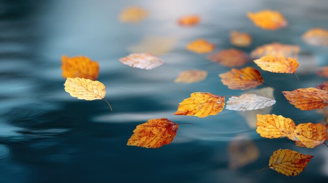 Autumn leaves floating over water