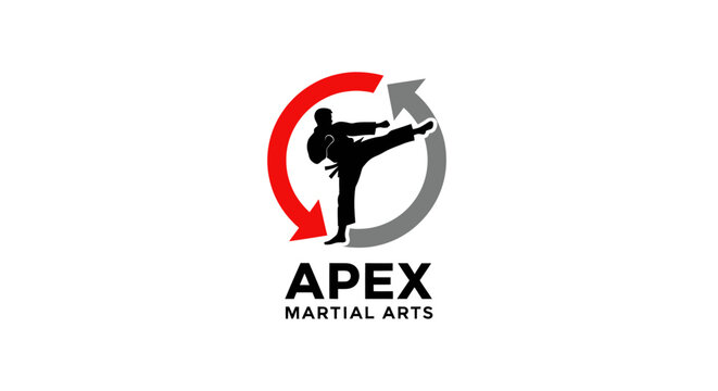 Martial arts logo with silhouette of fighter kicking