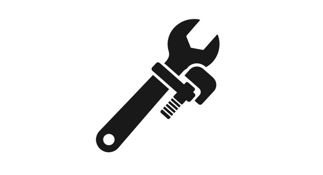 Black silhouette of a wrench and pipe wrench on white background.