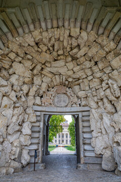 Entrance to the Royal Saltworks at Arc-et-Senans, France showcases unique architecture and historical significance
