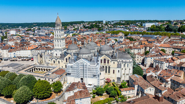 View from above of Saint Front cathedral in Perigueux, a UNESCO site known for its historical significance along Routes of Santiago de Compostela