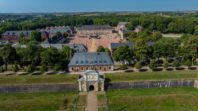 Exploring the aerial view of the citadel in Arras, France with detailed architecture and surrounding landscape