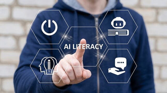 Concept of Ai literacy. Digital knowledge, artificial intelligence understanding and education awareness. new