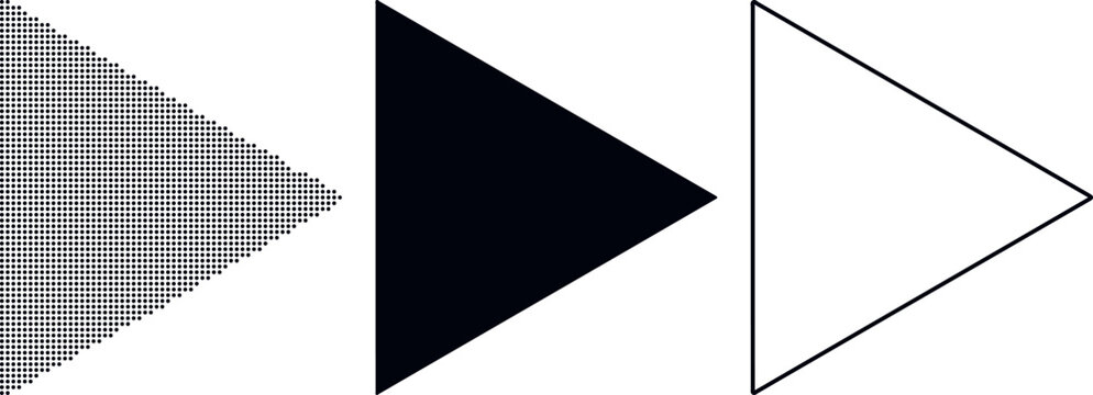 Three Play Button Icons Showing Dotted Solid and Outline Styles next forward