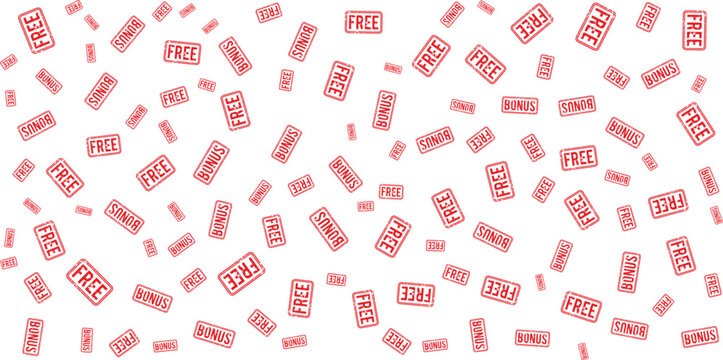 Free and bonus labels pattern red text on transparent background