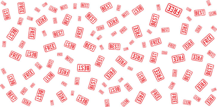 Red rubber stamp pattern with free and text on transparent background