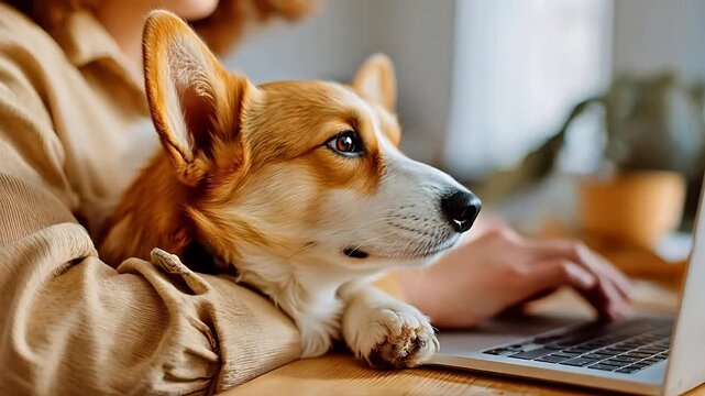 Corgi resting on a persons lap
