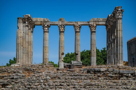 Exploration of Roman Temple ruins in Evora showcasing ancient architecture and historical significance in Portugal