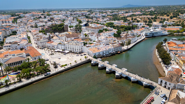 View of Tavira with its historic buildings and river crossing
