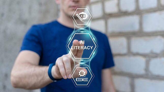 Ai literacy concept. Digital knowledge, artificial intelligence literacy understanding and education awareness. ai new