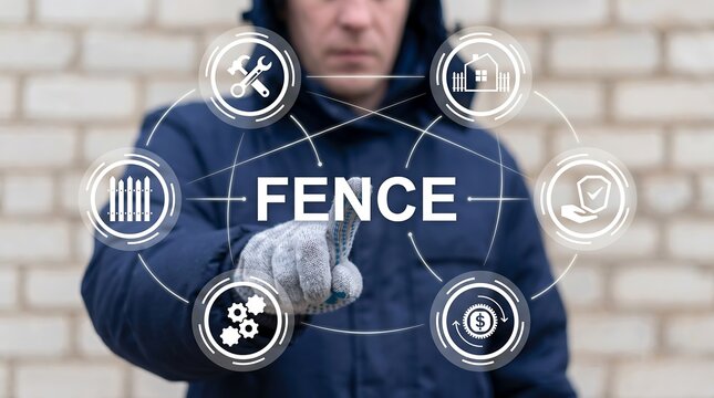 Concept of fence industry service. Fence installation. new