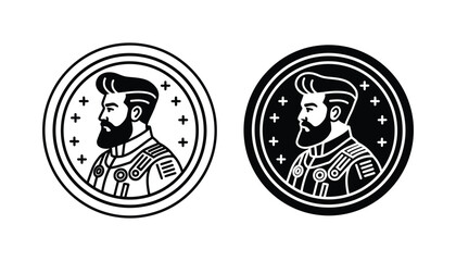 Bearded man profile portrait avatar in circular frame for professional branding and modern character design © Ryan
