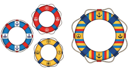 Collection of colorful life buoys with nautical symbols © AAS CREATIVE