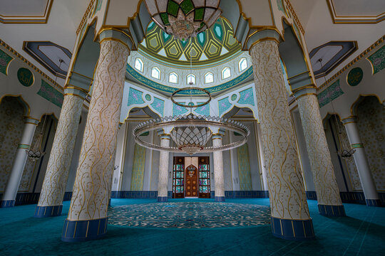 Interior view showcasing the design and architecture of Haydar Mosque in Nakhchivan Azerbaijan