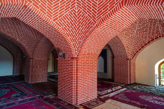 Explore the architecture of Sheikh Khorasan mausoleum in Nakhchivan Azerbaijan with red brick arches and interior decor