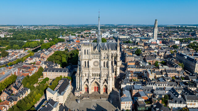 Cathedral of Amiens stands in the skyline over the city, attracting visitors and pilgrims in France