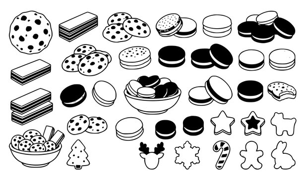 Minimal cookies biscuits vector sweet bakery illustration set