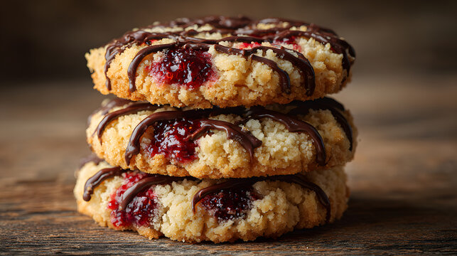 Crumble cookies jam chocolate homemade cookies stack