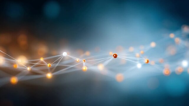 Digital Connections: A close-up view of interconnected glowing dots and lines, symbolizing a network, set against a blurred background. 