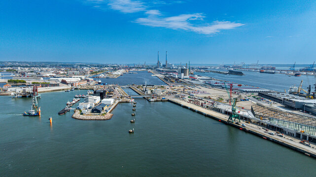Scenic view from above showing the port and urban area of Le Havre in Normandy, France during a clear day