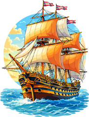Vintage sailing ship ocean illustration artwork © Diono